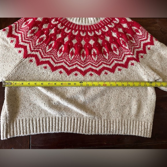 Old Navy Fair Isle Sweater 2X | Chunky Knit Cream & Red Pullover - Picture 7 of 7